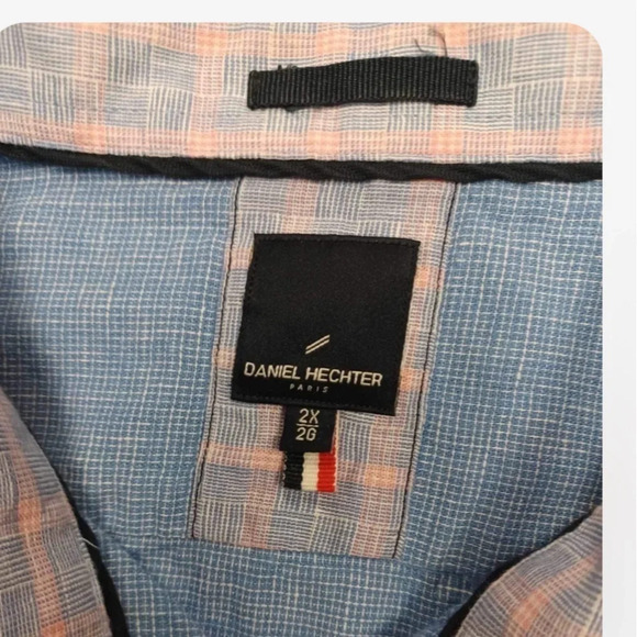 Daniel  Hechter Linen Blend Blue Short Sleeve Dress Shirt Size 2X - Picture 7 of 10